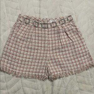 VENUS Pink and White Tweed High Waist Shorts